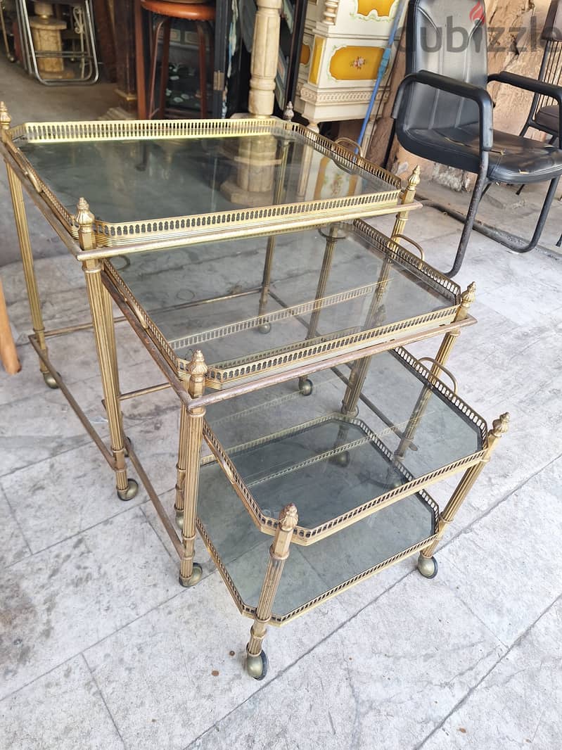 Set of Three French Bronze Nesting Tables with Glass Trays 5