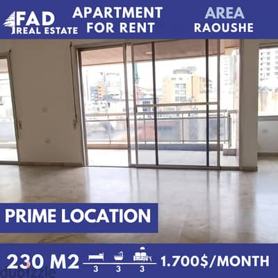 Apartment For Rent in Raoushe شقة للايجار في الروشة