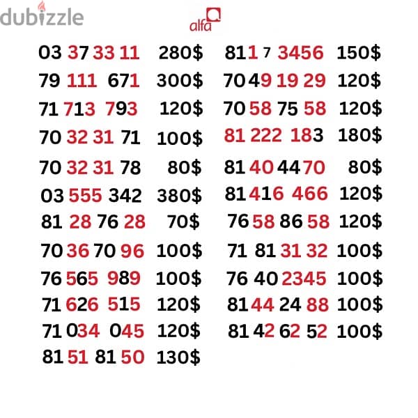 Alfa and Mtc touch soecisl sim card numbers 0