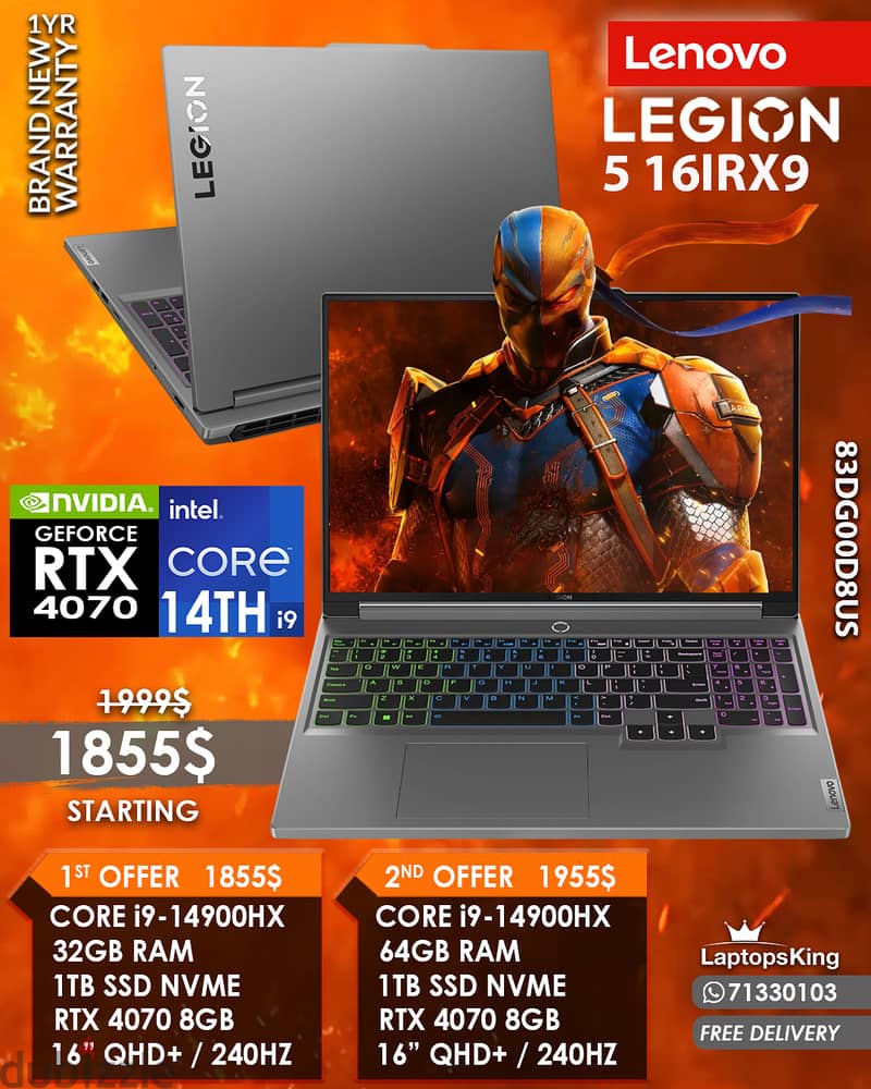 Lenovo Legion 5 16IRX9 83DG00D8US Core i9-14900hx Rtx 4070 240hz Qhd+ 0