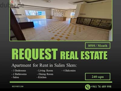 Apartment 240 sqm for Rent in Salim Slem شقة للايجار في سليم سلام