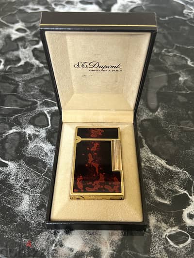 Vintage Rose Gold plated 2 ST Dupont Lighter in Fire Black Lacquer