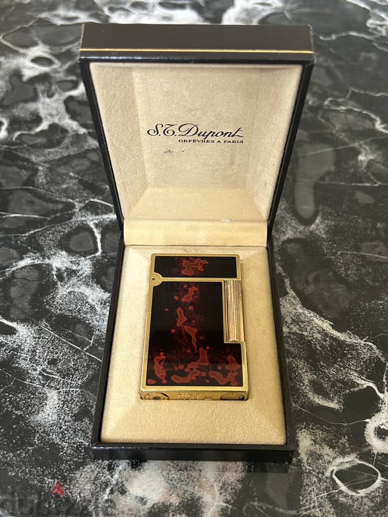 Vintage Rose Gold plated 2 ST Dupont Lighter in Fire Black Lacquer 0