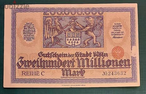 1923 Germany Koln 200 million Mark weimar Government