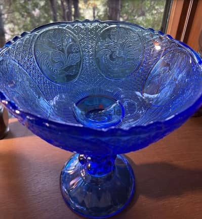 finland vintage glass bowl blue 1960 fruit cobalt