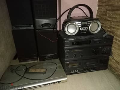 stereo deck + dvd player + 4 speakers + radio USB