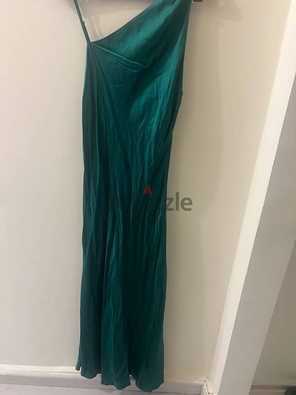 Green Satin Long Dress 0