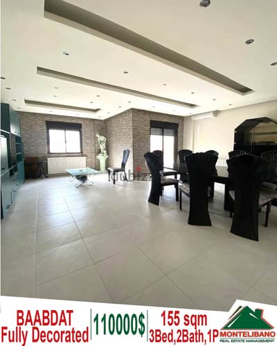 Fully Decorated 155sqm apartment for sale in Baabdat with partial view