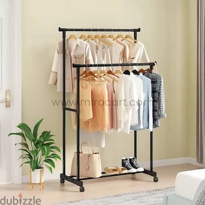 Double Pole Clothes Rack – Heavy-Duty Steel with Wheels & Shoe Shelf