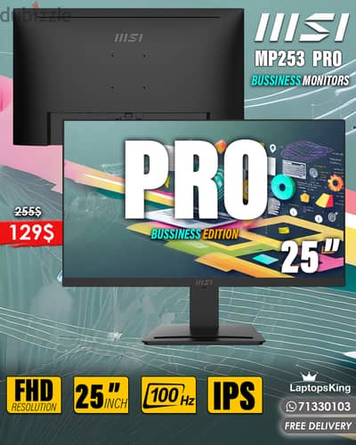 MSI PRO MP253 25" FHD 100HZ  BUSSINESS MONITOR