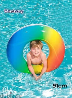 Bestway Rainbow Inflatable Swim Ring 91cm 0