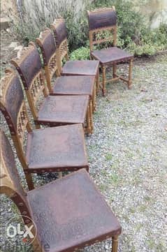 طقم ٦ كراسي سفرة فرنساوي انتيك جلد اصلي قديم سعر لقطة 6 chairs