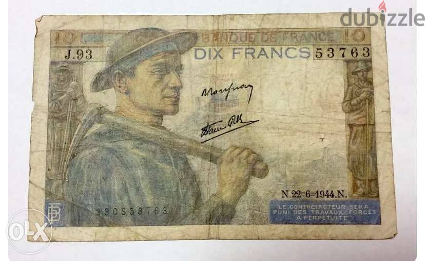 عملة فرنسا قديم ١٠ فرنك الفلاح والفلاحة سنة ١٩٤٤ 3