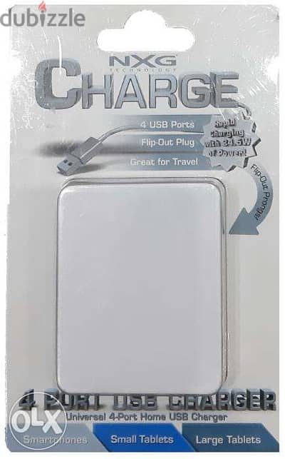 NXG Technology 4 Port USB Charger 24.5W Full Speed Home/Travel 2.4A 1A