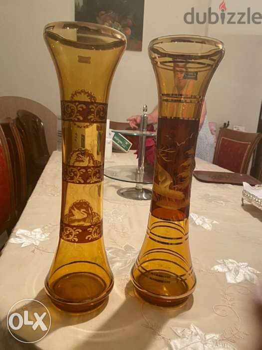 2 EGERMANN Czech Republic Crystal Brown Vases 2