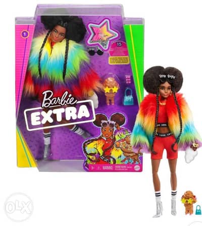 Barbie Extra Doll in Rainbow Coat with Pet Poodle and Accessories