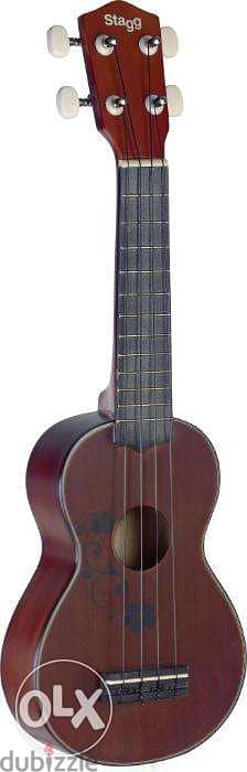 Traditional soprano ukulele with flower design, in black nylon gigbag 0