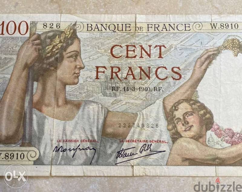 عملة ١٠٠ فرنك فرنسي سنة ١٩٤٠ 1