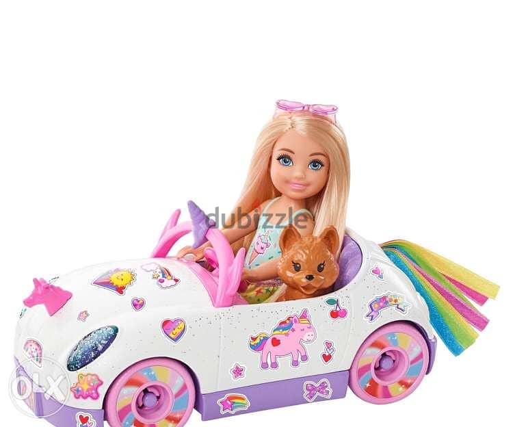 Barbie Club Chelsea Doll (6-Inch Blonde) With Open-Top Unicorn Car & S 1