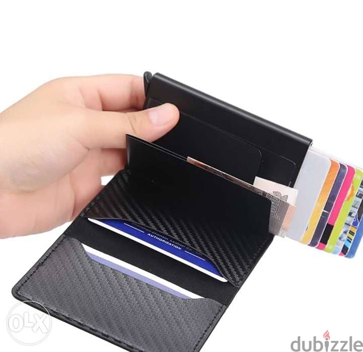 Carbon Fiber RFID Blocking Men's Credit Card Holder Leather Bank Card 1