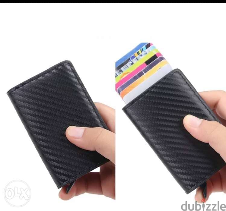 Carbon Fiber RFID Blocking Men's Credit Card Holder Leather Bank Card 2