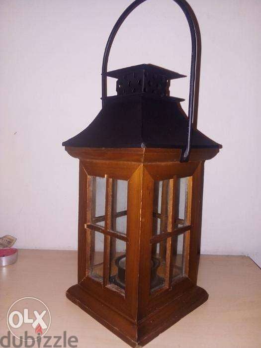 Wood glass metal small candles lantern 32*12 cm approx 2