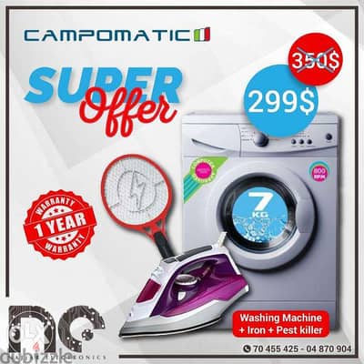 Campomatic washing mashine +iron +pest killer