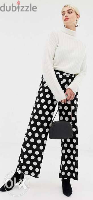 Selected Femme polka dot wide leg trousers pants large بنطلون 1