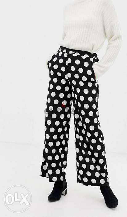 Selected Femme polka dot wide leg trousers pants large بنطلون 2