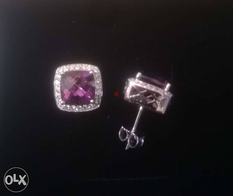 Diamond and ametyst earrings certified 1