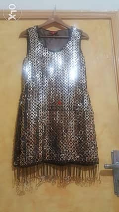 Rene Derhy designer 100% silk embellished mini dress medium 38فستان شك