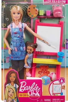 Barbie Art Teacher Playset with Blonde Doll, Toddler Doll, Easel with