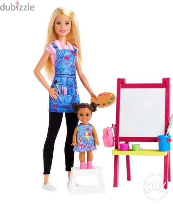 Barbie Art Teacher Playset with Blonde Doll, Toddler Doll, Easel with 1