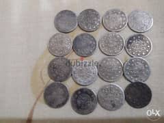 مجموعة من العملات العثمانية الفضة الصغيرة عام ١٢٩٣ هجري عبد الحميد 0
