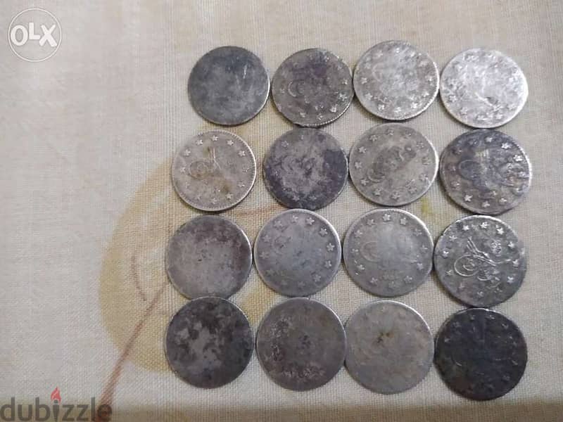 مجموعة من العملات العثمانية الفضة الصغيرة عام ١٢٩٣ هجري عبد الحميد 1