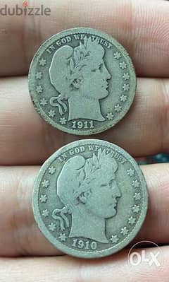 عملة ربع دولار فضة باربر سنة ١٩١٠ و سنة ١٩١١ السعر للقطعة