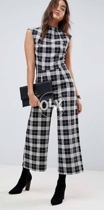 Asos checkered wide legs overall jumpsuit size 40 M/L اوفرول 3