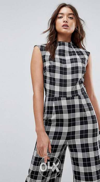 Asos checkered wide legs overall jumpsuit size 40 M/L اوفرول 4