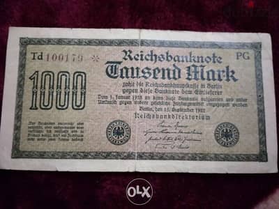 Old German Banknote year 1923 Berlin mint between WWI and WW2