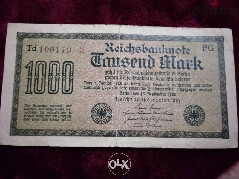 Old German Banknote year 1923 Berlin mint between WWI and WW2 0