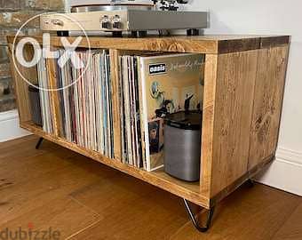 Reclaimed wood large TV unit with metal legs خزانة تلفاز مع ارجل حديد