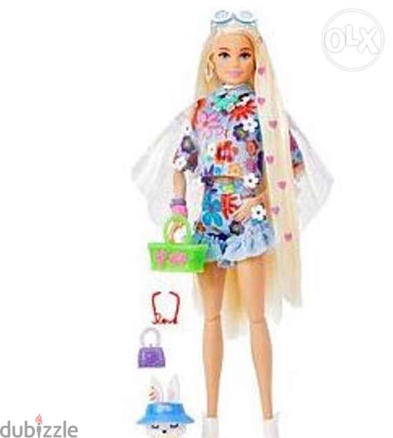 Barbie Extra Doll #12 in Floral 2-Piece Outfit with Pet Bunny, for 3 Y 1