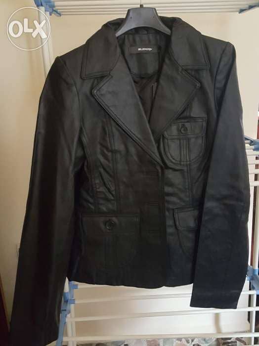 Black leather jacket small 38 جاكيت جلد 0