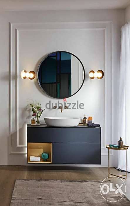 Bathroom wood cabinet + mirror 0
