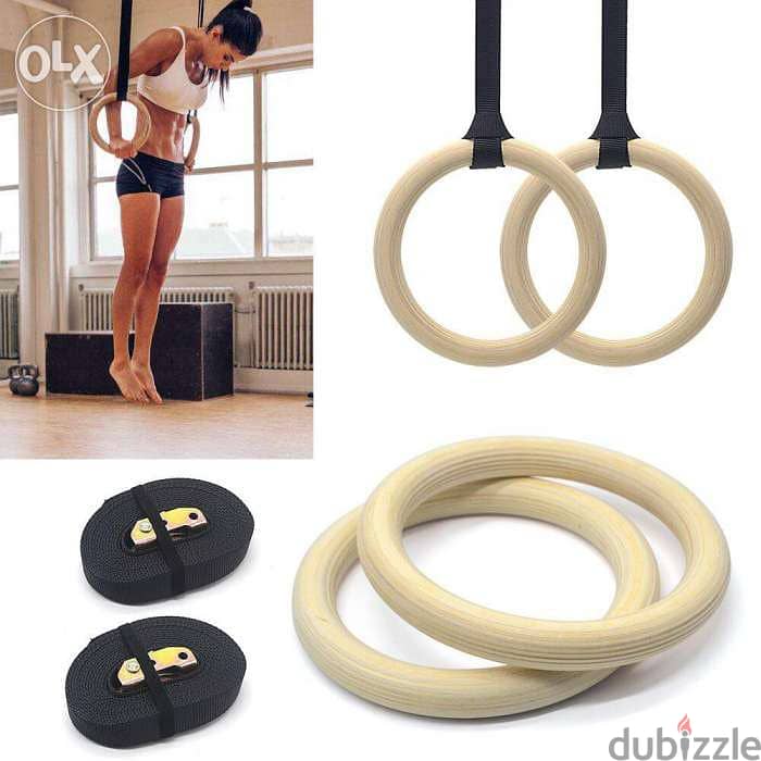 Gymnastics Rings Wooden Olympic Rings 1500lbs 0