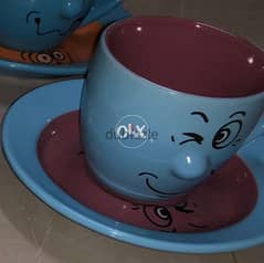 coffee set, 6 pieces, emojies cups, multiples colors, طقم فناجين صغير