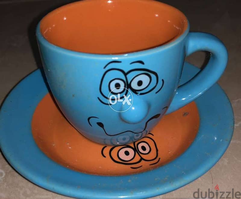 coffee set, 6 pieces, emojies cups, multiples colors, طقم فناجين صغير 2
