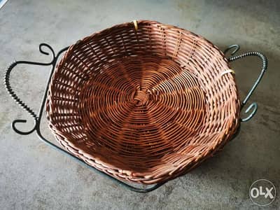 vintage wicker basket with iron handles