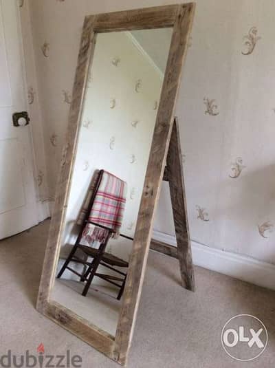 Reclaimed large mirror with stand مراية خشب مع ستاند