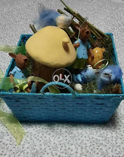 Blue easter basket decorated